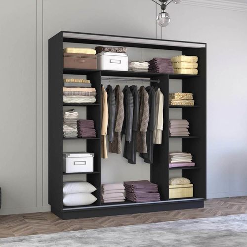 купить Шкаф Mobildor-Lux Fox uși glisante din PAL cu elemente din oglindă (230x60x210H cm) Anthracite в Кишинёве 