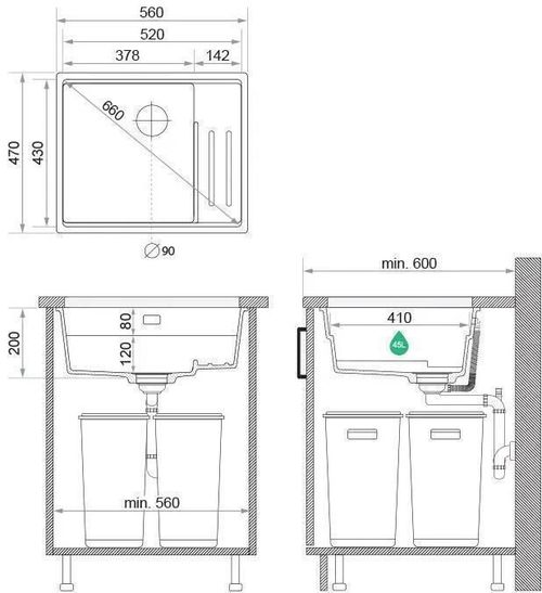 купить Мойка кухонная Primagran Prague 60 Step Level Undermount Grey + accesorii 470x560 MPSKS#P в Кишинёве 