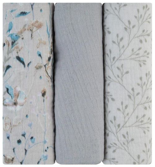 купить Аксессуар для пеленания Kikka Boo 31103010111 Pelinci de muselina Dreamy Fields Grey, 75x75cm, 3buc в Кишинёве 