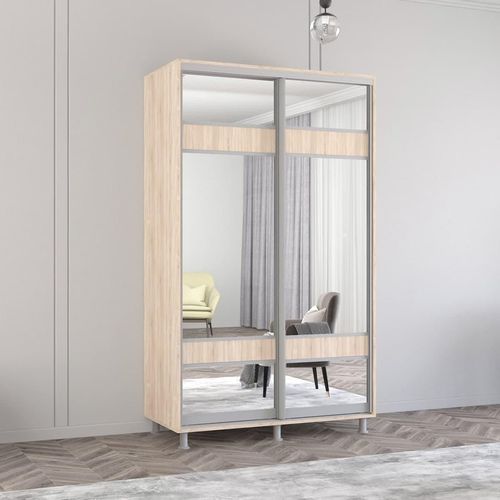 cumpără Dulap Mobildor-Lux Aron-P 1.0m-1.8m uși glisante din PAL cu oglindă zebra (150x60x210H cm) Sonoma în Chișinău 