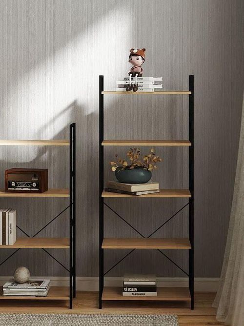 купить Офисный стеллаж Deco Columbus 5 nivele 63x30x158H Oak/Black в Кишинёве 