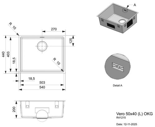 купить Мойка кухонная Reginox R41215 Vero 50x40 в Кишинёве 