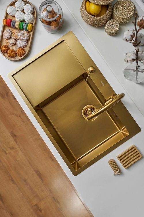 cumpără Chiuvetă bucătărie Fabiano 78x51 Gold+baterie+dozator R în Chișinău 