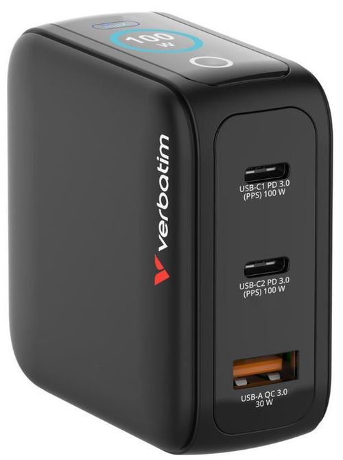 купить Зарядное устройство сетевое Verbatim VER_30239 Mini GaN Charger with Display 100W в Кишинёве 