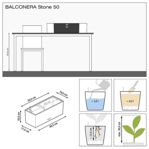 cumpără Ghiveci pentru flori Lechuza Balconera Stone 50, Stone Gray în Chișinău 
