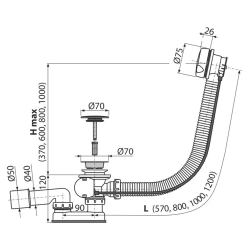 купить Сифон для ванны Polimat A51BM80-ADI-01 Alcadrain (6103064) automat alb в Кишинёве 