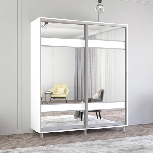 cumpără Dulap Mobildor-Lux Aron cu uși glisante cu oglindă zebra (210x60x230H cm) Alb Brilliant în Chișinău 