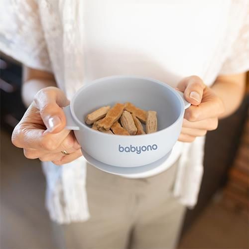 купить Посуда для кормления BabyOno 1662/01 Vas din silicon cu ventuza si capac (albastru) в Кишинёве 