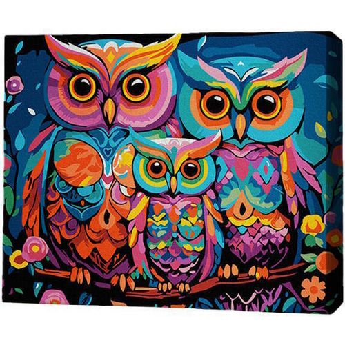 cumpără Tablou pe numere BrushMe RMGB008FC 30x40сm (pânză neagră/fără cutie) Familia de bufnițe în Chișinău 