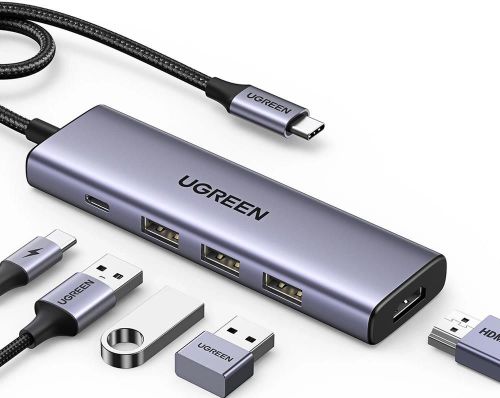 купить USB Hub Ugreen 15596 HUB 5in1 Type-C to 3*USB 3.2 + HDMI 2.0 + SD card reader + TF card reader + USB Type-C PD 100W | CM511, Gray в Кишинёве 