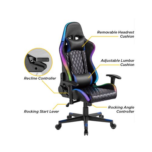 cumpără Scaun gaming Lumi Gaming Chair CH06-30 with Headrest & Lumbar Support & RGB Lights CH06-30, Black, PVC Leather, 2D Armrest, Steel Frame, 350mm Nylon Plastic Base, Nylon Caster, 80mm Class 4 Gas Lift, Weight Capacity 150 Kg XMAS în Chișinău 