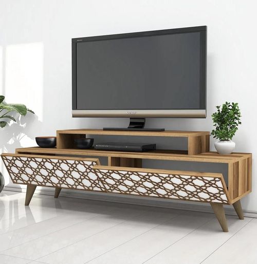 cumpără Comodă TV Trendy Oras, Nuc, Alb 140x48x41cm în Chișinău 