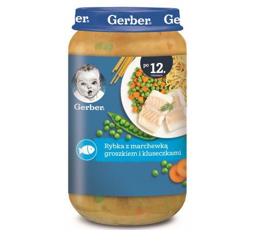 Пюре Gerber Junior рыба с морковью, горошком и клецками (12+ мес) 250 г 