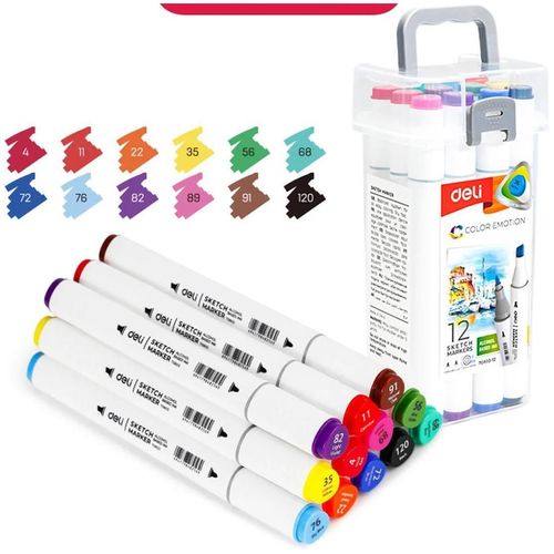 купить Набор для творчества Deli DLE70803-12 Set markere permanente, duble, 12 culori в Кишинёве 