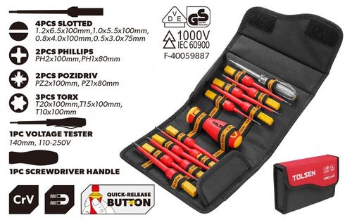купить Отвёртка Tolsen Set 13 surubelnite dielectrice in geanta 1000V Industrial (38017) в Кишинёве 