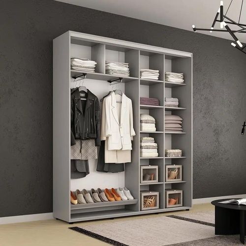 купить Шкаф Mobildor-Lux Compact uși glisante Oglindă + PAL cu ornament linii (230x45x210H cm) Grey в Кишинёве 