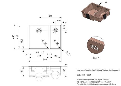 cumpără Chiuvetă bucătărie Reginox R39212 New York 34x40+18x40 Copper II în Chișinău 