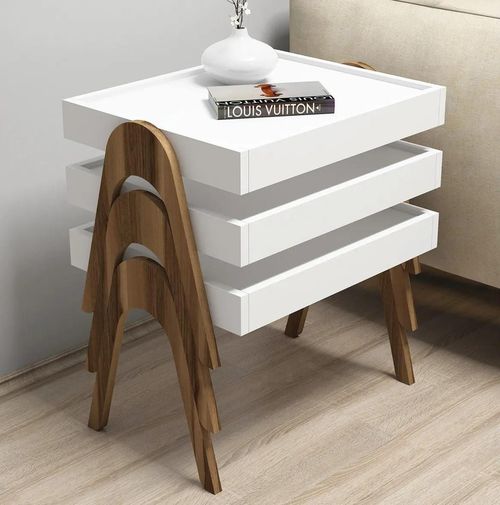 cumpără Măsuţă cafea Trendy Roma, Nuc, Alb 53x64x40cm, masa de cuibarit (3 bucati) în Chișinău 