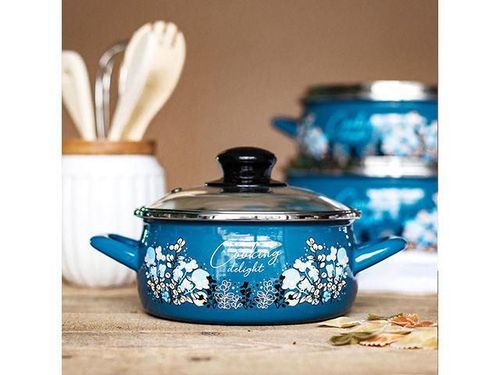 cumpără Cratiță Metalac 51684 эмалированная Blue16cm, 1.5l, крышка стекло în Chișinău 