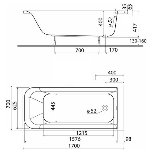 Cada 170*70 cm KOLO REKORD, dreptunghiulara, fara picioare 