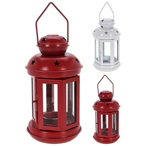 cumpără Decor de Crăciun și Anul Nou Promstore 52527 Sfeșnic metalic Felinar 20x11сm, alb/rosu în Chișinău 