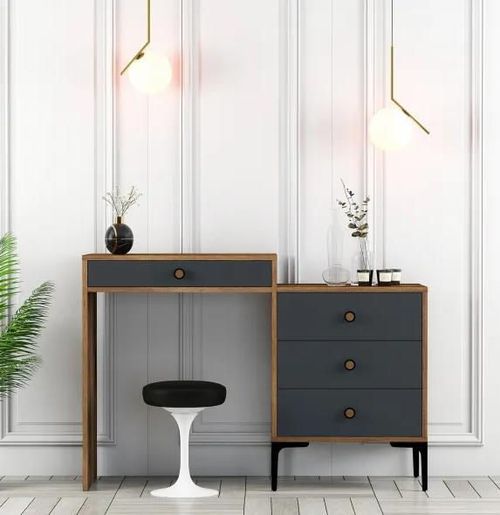 cumpără Măsuţa de toaletă Trendy Lizbon 550, Nuc, Antracit, 124x84x40cm (masa de machiaj) (GTR001459) în Chișinău 