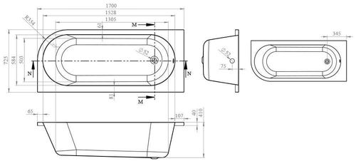 купить Ванна Bonito Home Vella 2 1700x725 левая акрил, асимметричная в Кишинёве 