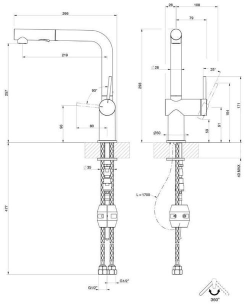 cumpără Bateria bucătărie Gessi 60435-299 Inedito Matte Black în Chișinău 