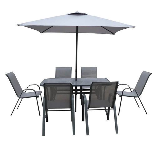 cumpără Mobilier pentru grădină Hydro S Set masă dreptunghiulară cu 6 scaune + umbrelă, metal/textilen în Chișinău 