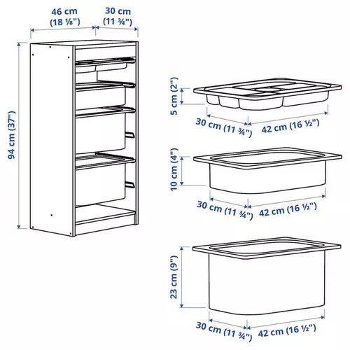 купить Этажерка Ikea Trofast 3 containere 46x30x94 (Alb/Turcoaz) в Кишинёве 