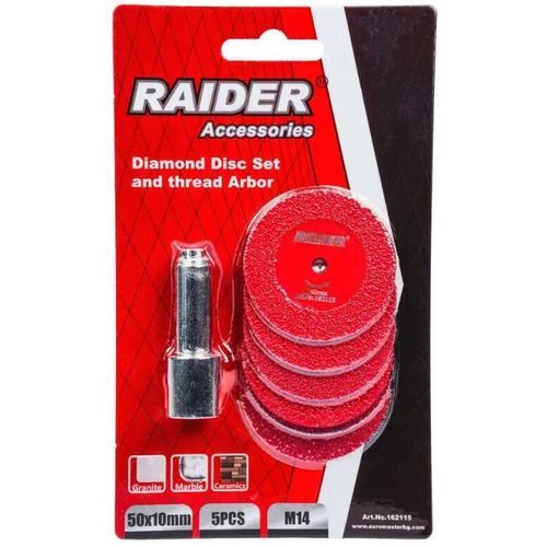купить Диск отрезной Raider 162115 Set discuri diamantate 50×10mm (5 buc) + arbore filetat M14 в Кишинёве 