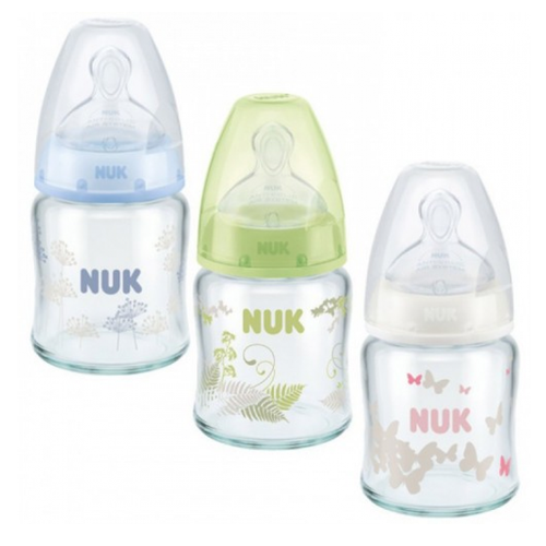 Бутылочка стеклянная NUK First Choicе Temp с силиконовой соской (0-6 мес) 120 мл 