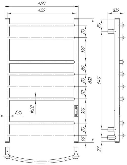 cumpără Uscător de prosoape Elna-Service Ladder-8, 810x480x100mm, inox, alb în Chișinău 