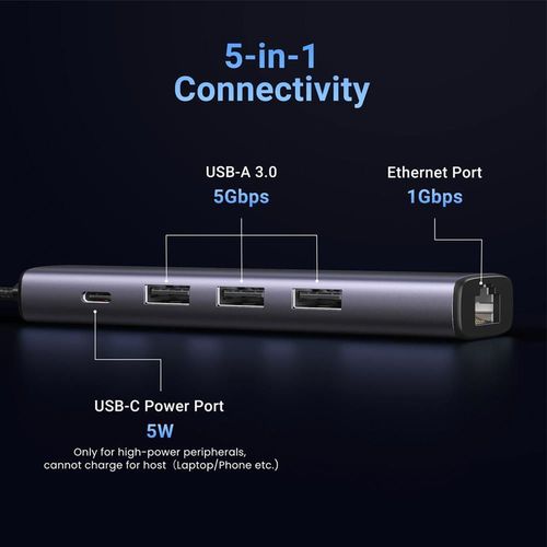 купить Переходник для IT Ugreen 60554 HUB USB-A 3.0 to 3*USB3.0+RJ45 (1000M) Ethernet Adapter CM475, Grey в Кишинёве 
