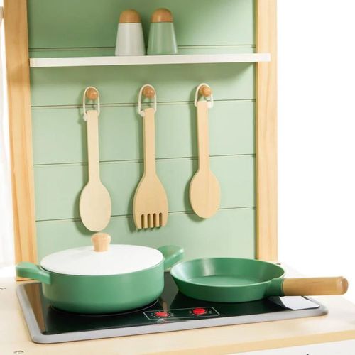 купить Игрушечная кухня и посуда Premaman PJQKDA-CCC-UNQ Bucatarie din lemn cu accesorii Verde в Кишинёве 