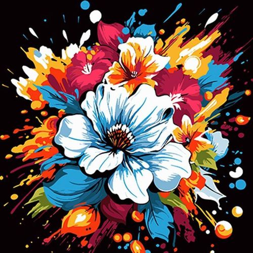 cumpără Tablou pe numere Strateg 57223 Explozie florala 40x40cm (fundal negru) în Chișinău 
