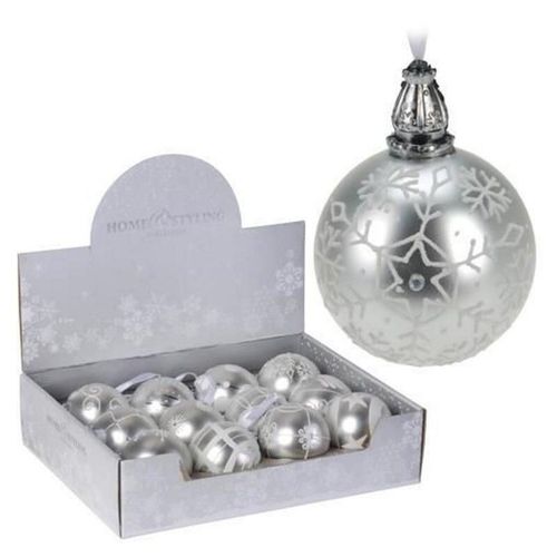 купить Новогодний декор Promstore 32943 Шар елочный стеклянный 80mm с орнаментом серебр в Кишинёве 