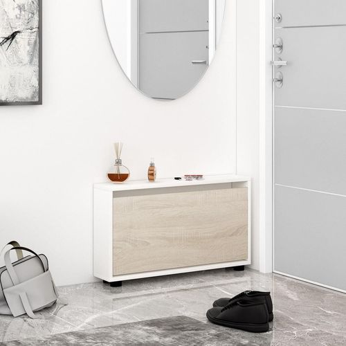купить Полка для обуви Mobildor-Lux Leo Slim 50x16x47H cm White/Sonoma в Кишинёве 