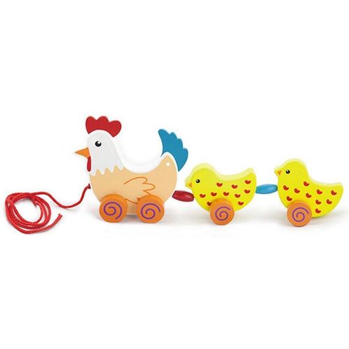 купить Игрушка каталка Viga 50078 Jucărie de tras, cu șiret Găină cu doi pui в Кишинёве 