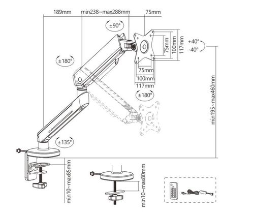 cumpără Accesoriu PC Brateck LDT54-C012L RGB Lighting Gaming Monitor Arm with built-in control, for 1 monitor în Chișinău 