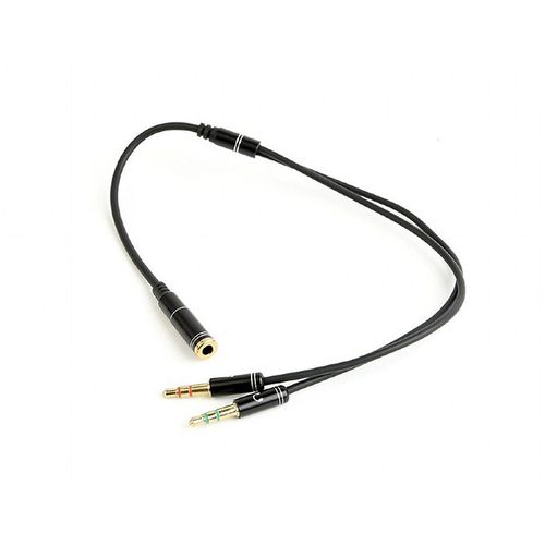 купить Gembird CCA-418M 3.5 mm 4-pin F to 2 x 3.5 mm stereo plug adapter M, black, metal connectors в Кишинёве 