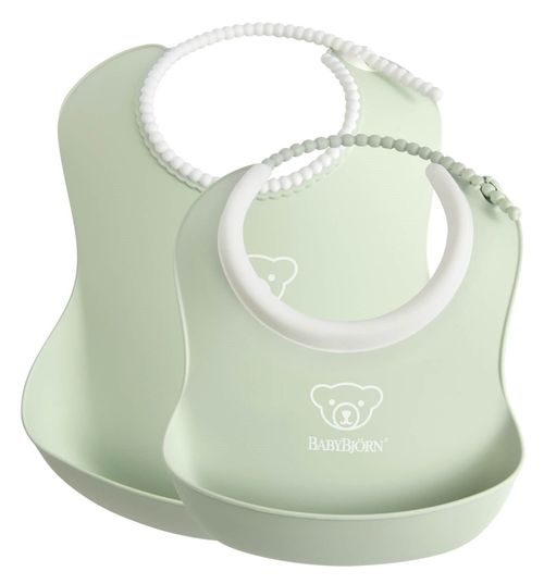 Set 2 bavete BabyBjorn Baby Feeding Set Powder Green 