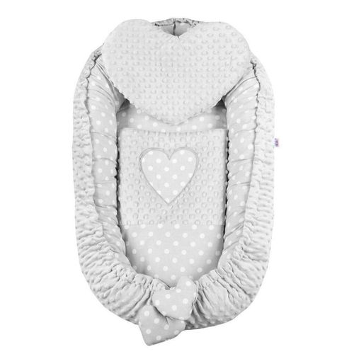 cumpără Cocon pentru bebelusi New Baby 39072 Кокон с подушкой и покрывалом Minky Hearts grey în Chișinău 