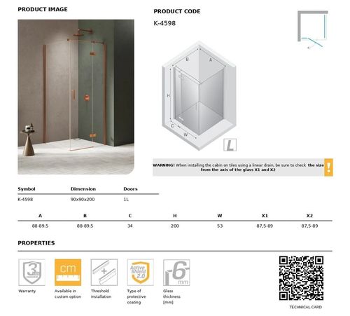 купить Душевая кабина New Trendy Nesta Copper Brushed Rectangular L 90x90x200 Hinged K-4598 в Кишинёве 