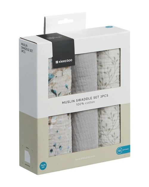 купить Аксессуар для пеленания Kikka Boo 31103010111 Pelinci de muselina Dreamy Fields Grey, 75x75cm, 3buc в Кишинёве 