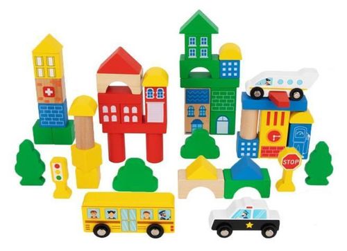 купить Конструктор Tooky Toy TH451 Constructor din lemn City 50 buc, 57337 в Кишинёве 
