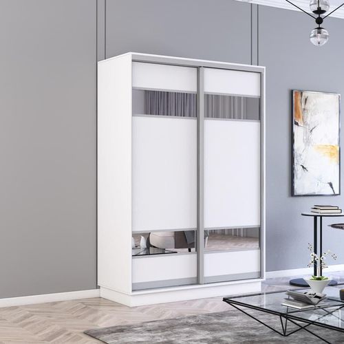 купить Шкаф Mobildor-Lux Fox uși glisante din PAL cu elemente din oglindă (140x60x240H cm) Alb в Кишинёве 