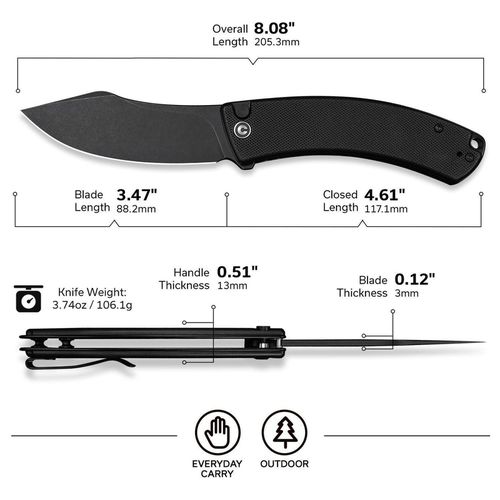 купить Нож походный Civivi C24079-1 Outlaw Muk, G10 negru, blocare cu buton в Кишинёве 