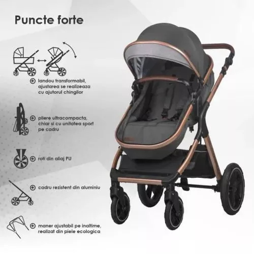 cumpără Сărucior pentru copii Coccolle Melora Diamond Black, 3in1 cu landou transformabil în Chișinău 