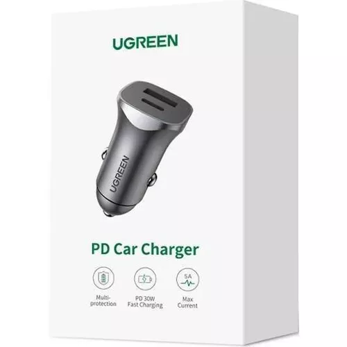 купить Зарядное устройство для автомобиля Ugreen 40858 1USB-A+Type-C Aluminum 3A 30W, Grey в Кишинёве 